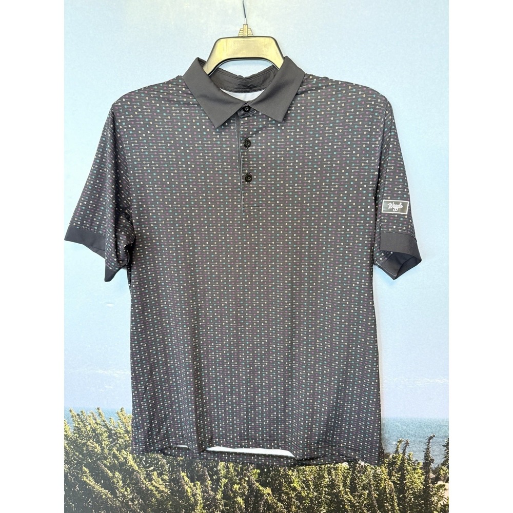 Waggle Polo Shirt Mens Large Throwing Darts All Over Print Golf Performance Logo